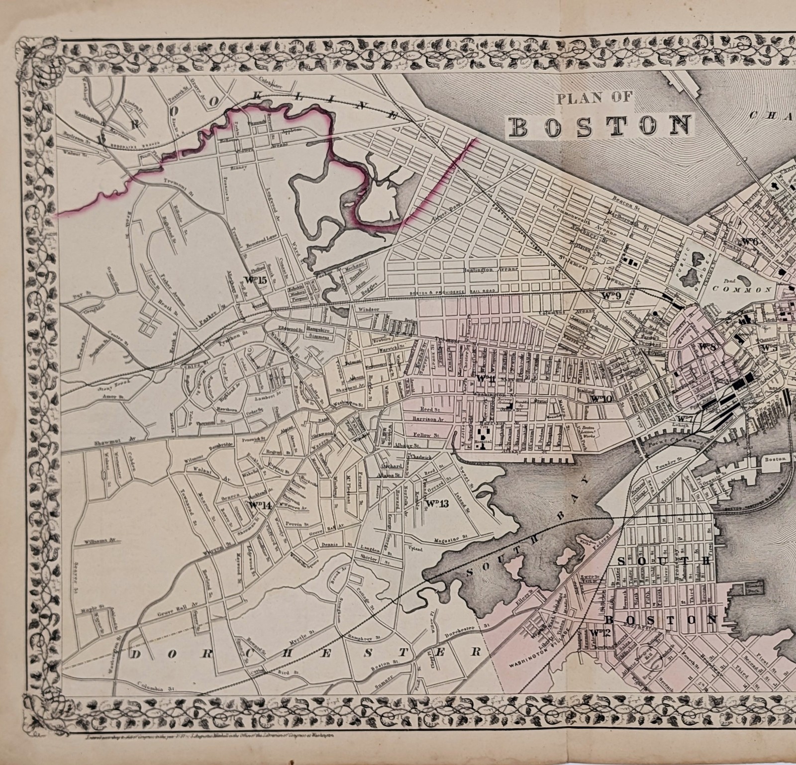 1873 Plan of Boston Map ORIGINAL Charlestown – Dorchester – 21×13 inches LARGE