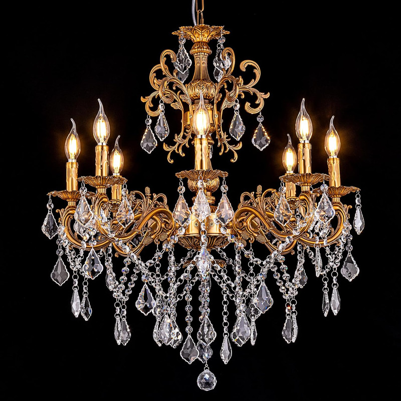 Vintage 8-Light Crystal Chandelier Antique Bronze for Dining Room & Hallway Lamp