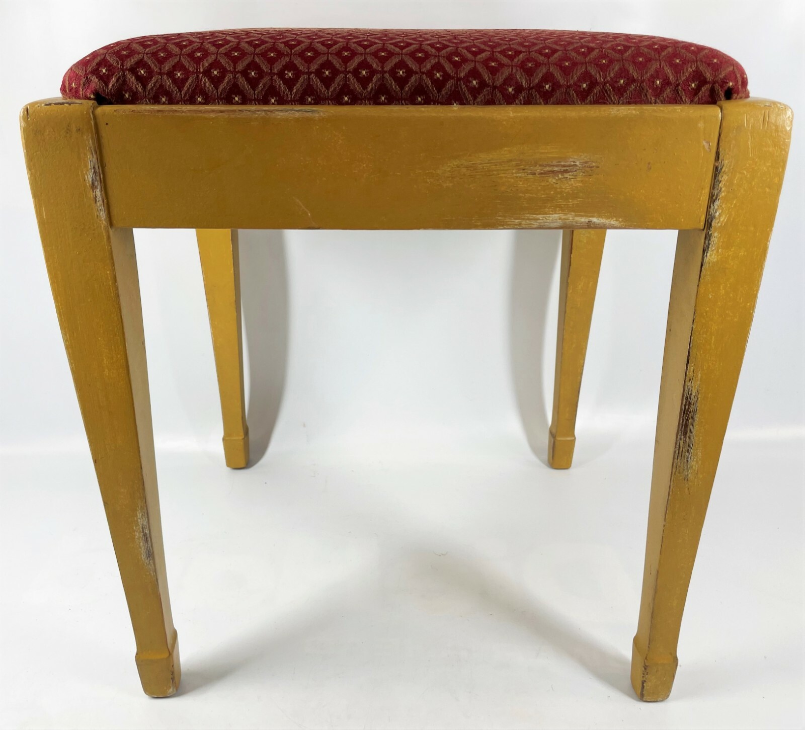Vintage Red Upholstery Distressed Gold Painted Vanity 19″ Piano Bench Stool Seat