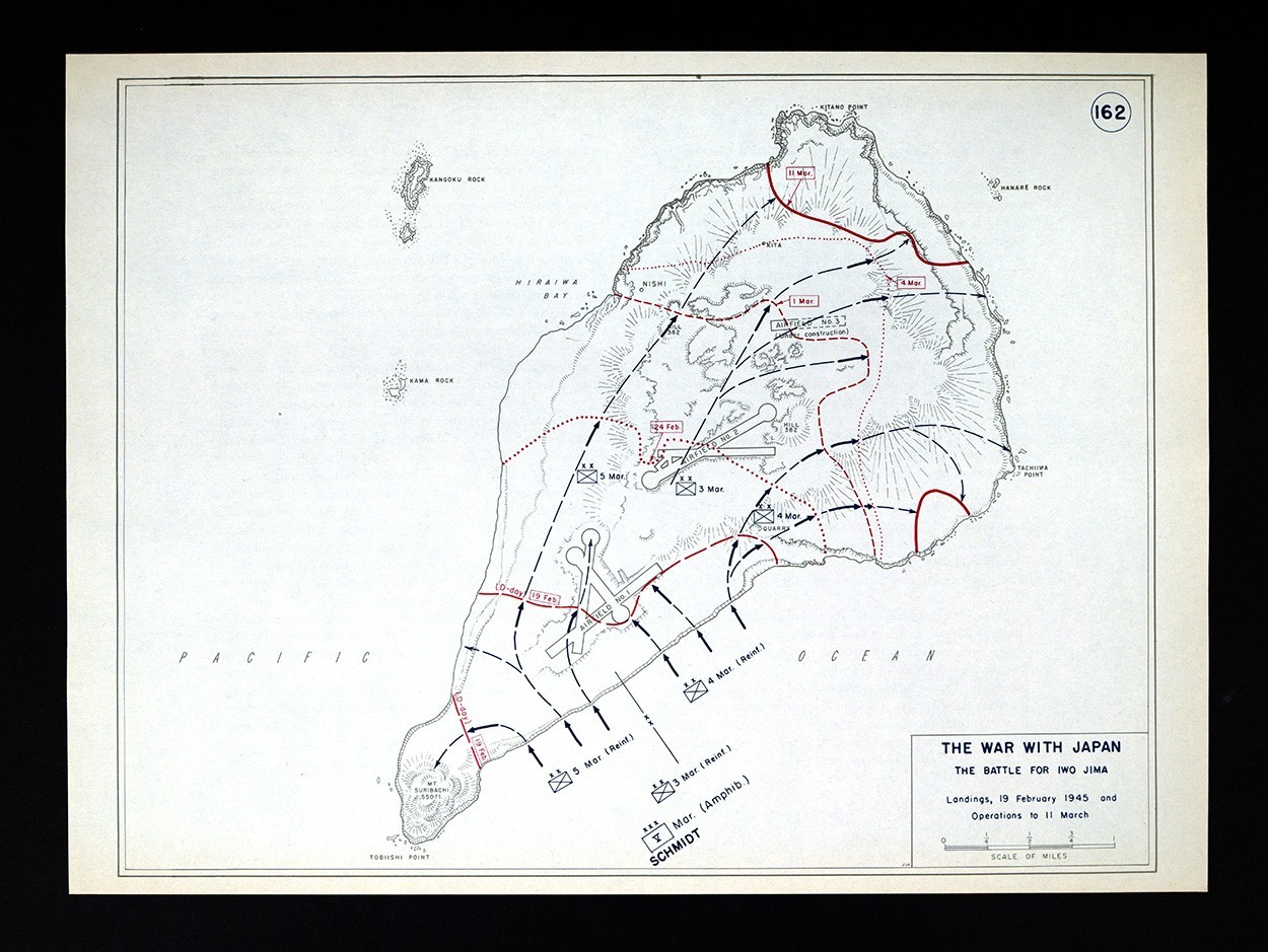 WWII Map 162 Japan Pacific War Battle of Iwo Jima Mount Suribachi March 1945 WW2