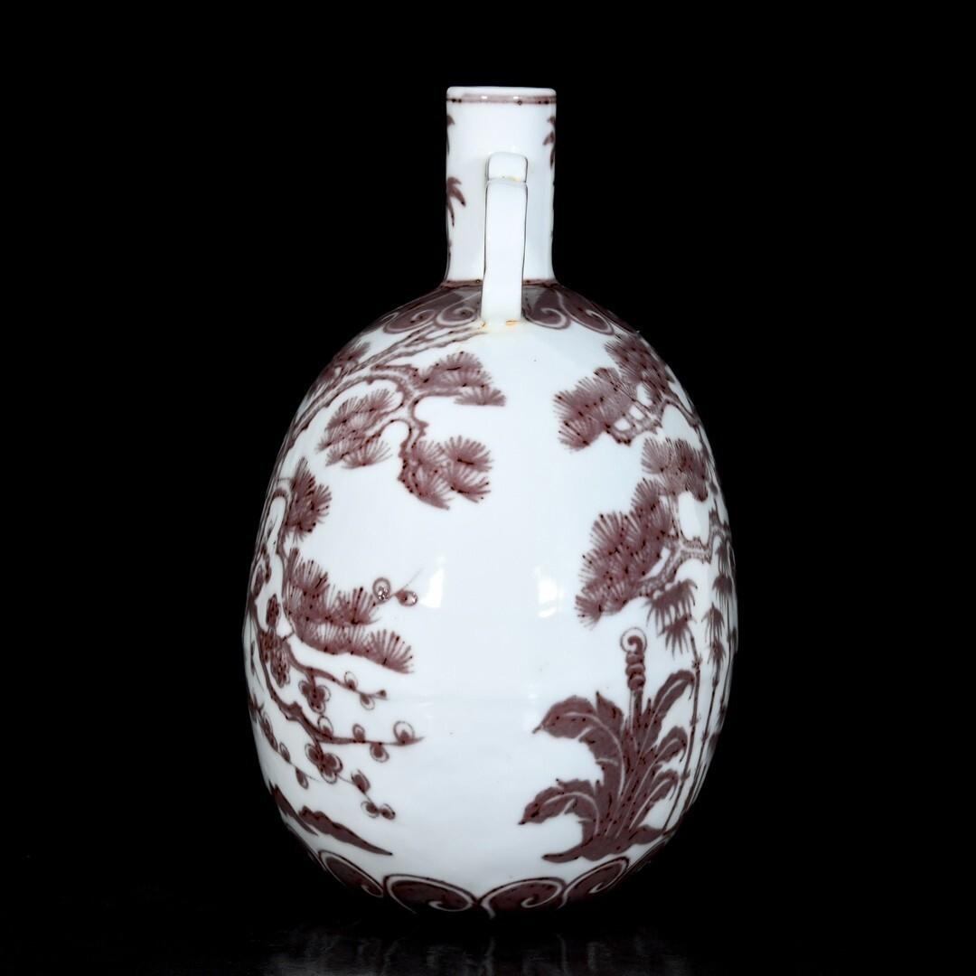 Collectable Beautiful Chinese Hand Underglaze Red Porcelain Pine bamboo plu Vase