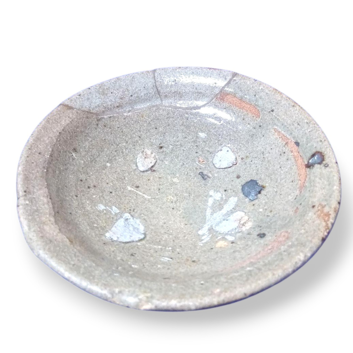 Antique 18th Century Karatsu Pottery Plate Edo Japanese Ceramic Repair 4.5 inch