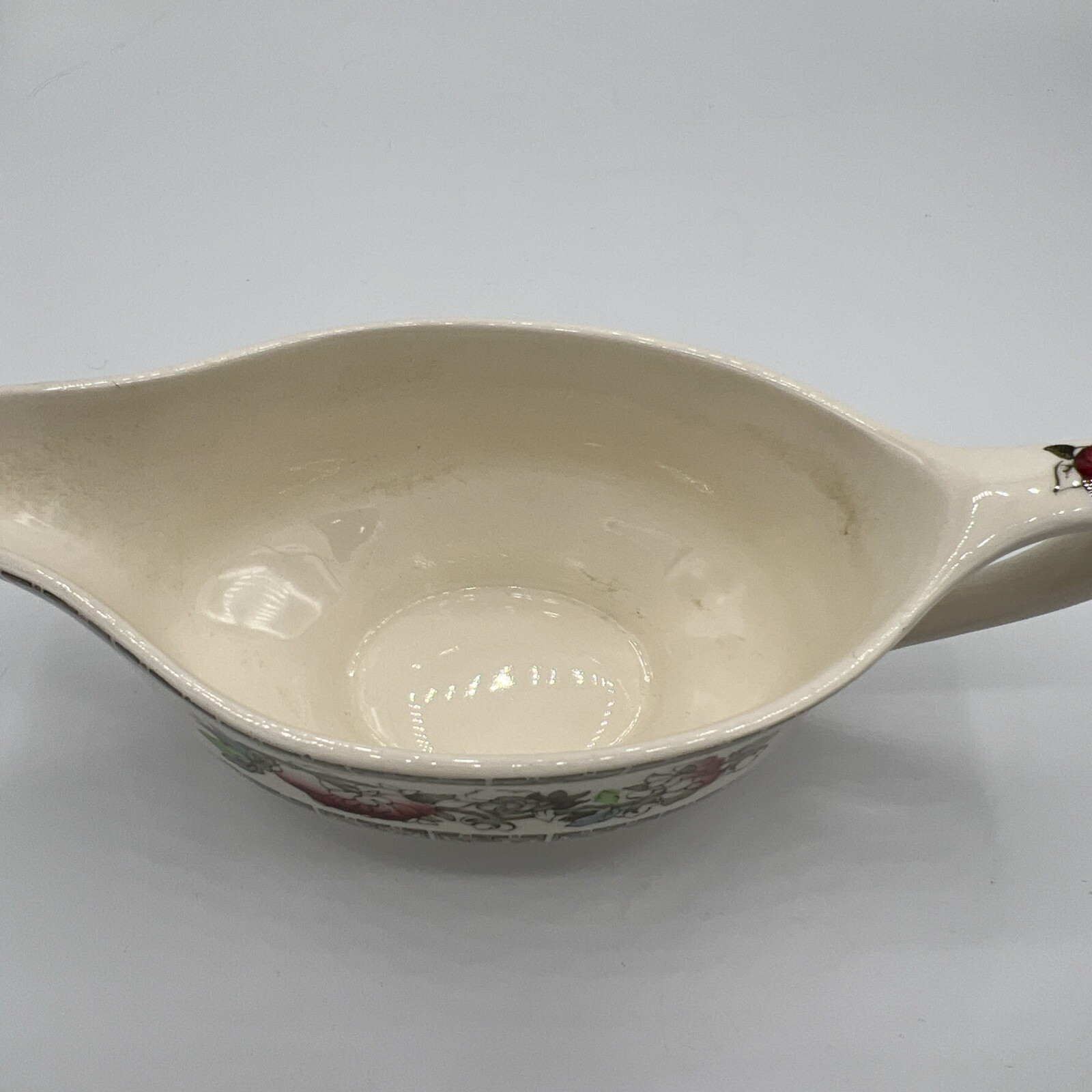 Vintage Johnson Bros. England Indian Tree Gravy Boat Green Key Off White 8.5×3.5