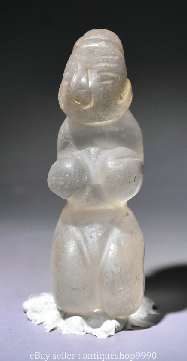 2.8″ Old Chinese Hongshan Culture White Crystal Carving Kneel Woman Pendant