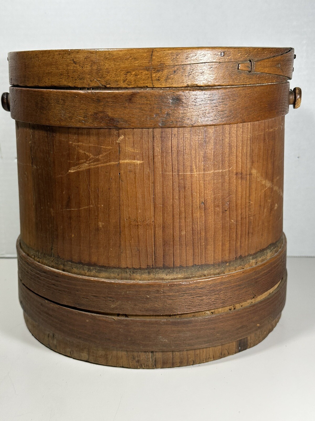 Antique Saratoga Wooden Pantry Bucket Used for Sugar or Flour 9 1/2″ By 9 1/2″