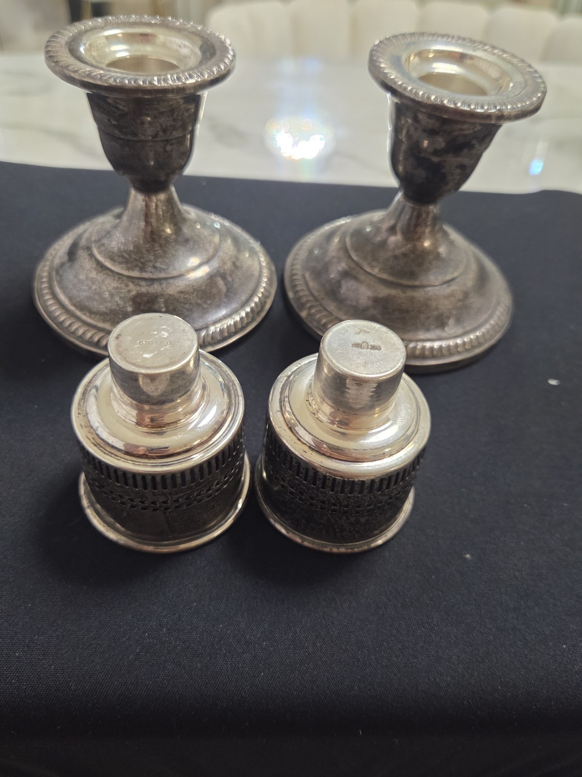 Fisher Sterling .925 Weighted Candlesticks w/ Removable Bobeches Pair