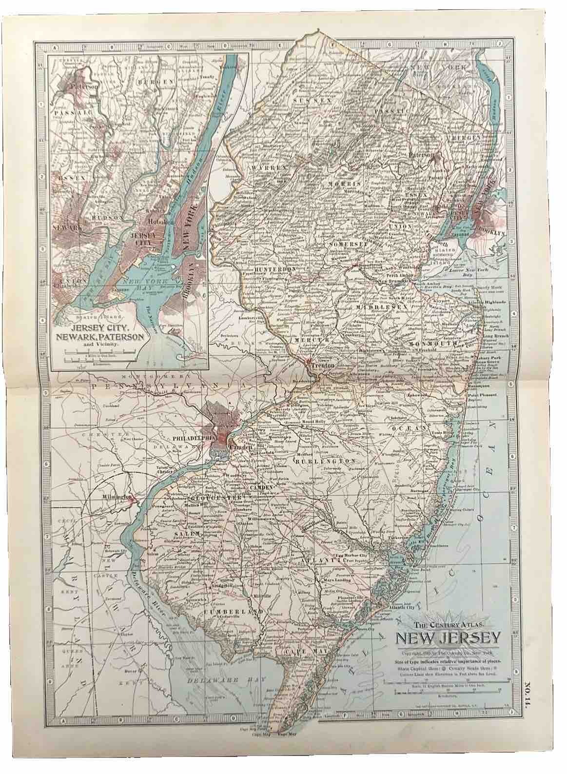 ￼ New Jersey ￼- Beautiful 1897 Map by The Century Company! (14)￼original BD4B