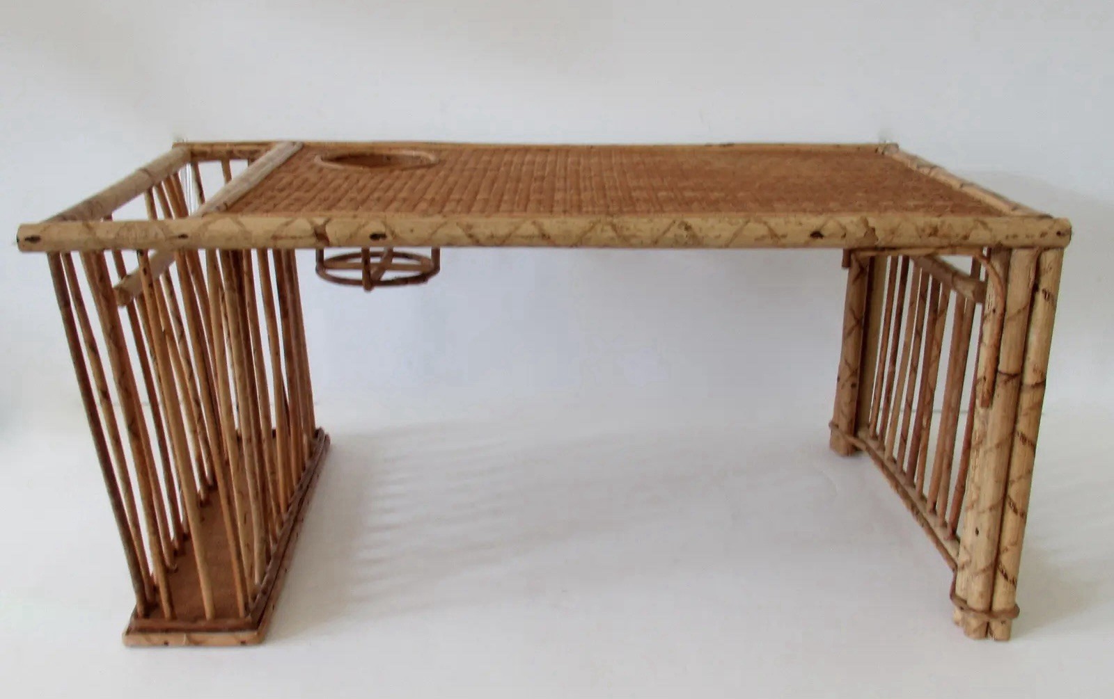 1960s English Anglo Indian Bamboo & Wicker Breakfast, Bed Tray Table