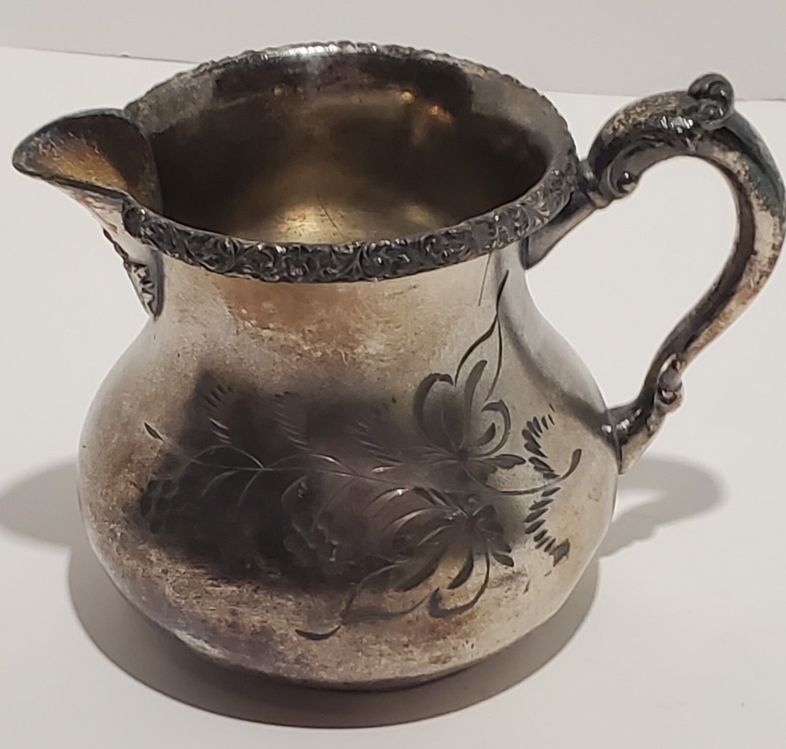 Antique Victorian Pairpoint Creamer Cruet Sm Pitcher #357 Floral Quad Plate 4″H
