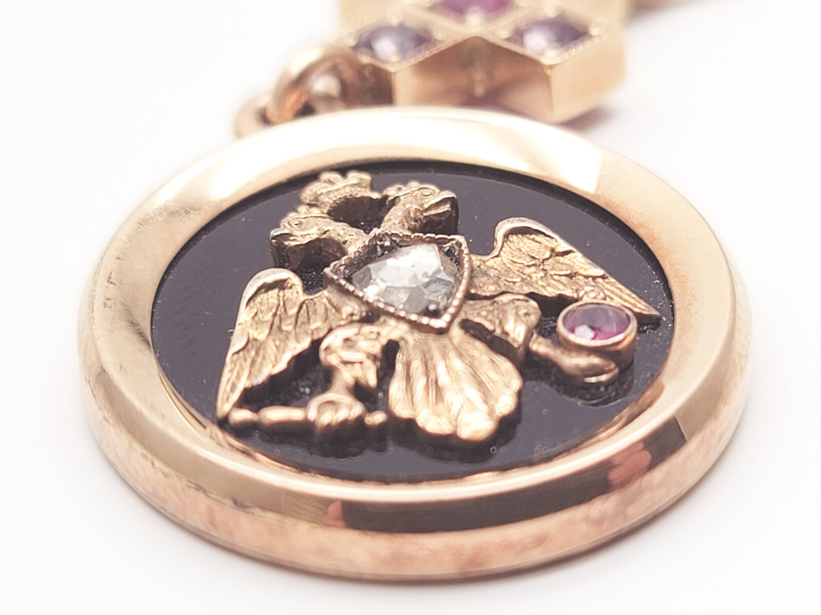 Antique Victorian 14K Gold Ruby Gemstone Brooch Pendant Jewelry Imperial Eagle