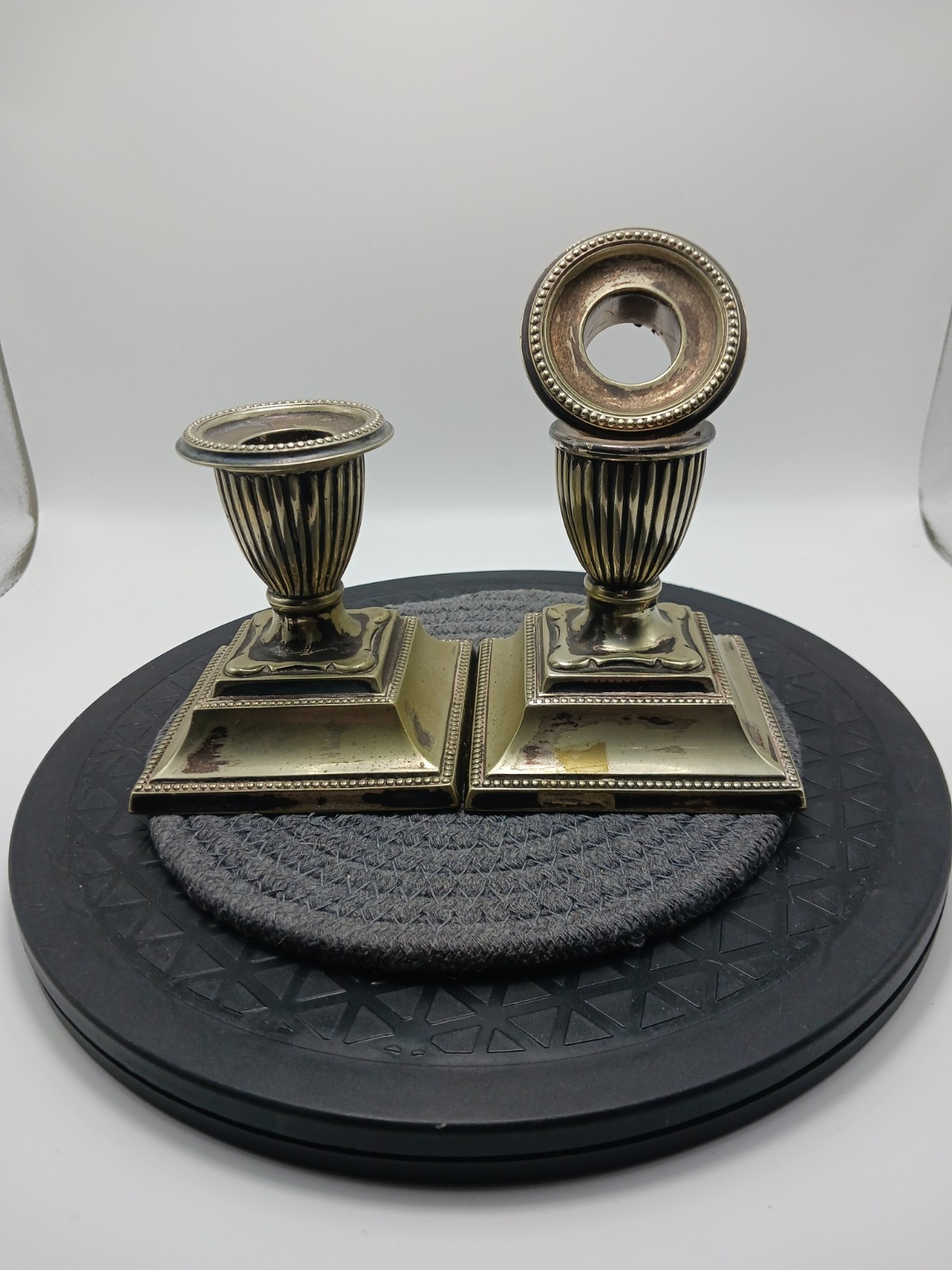 Pair Antique Silver Plate on Copper Candlesticks Georgian Regency Style 19thC