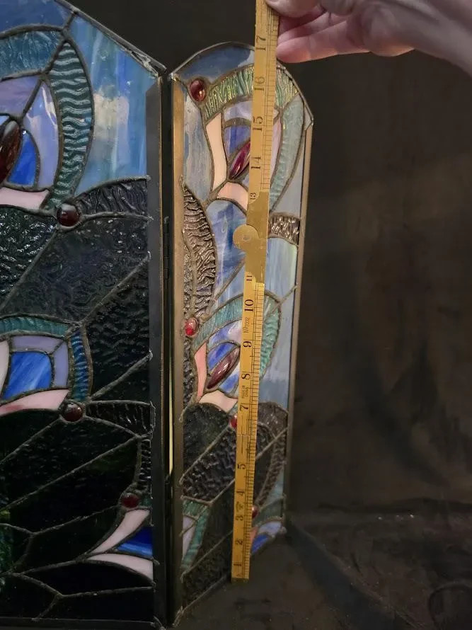 Antique Unique Handmade Peacock Stained Glass 20″ Tall Fireplace Front