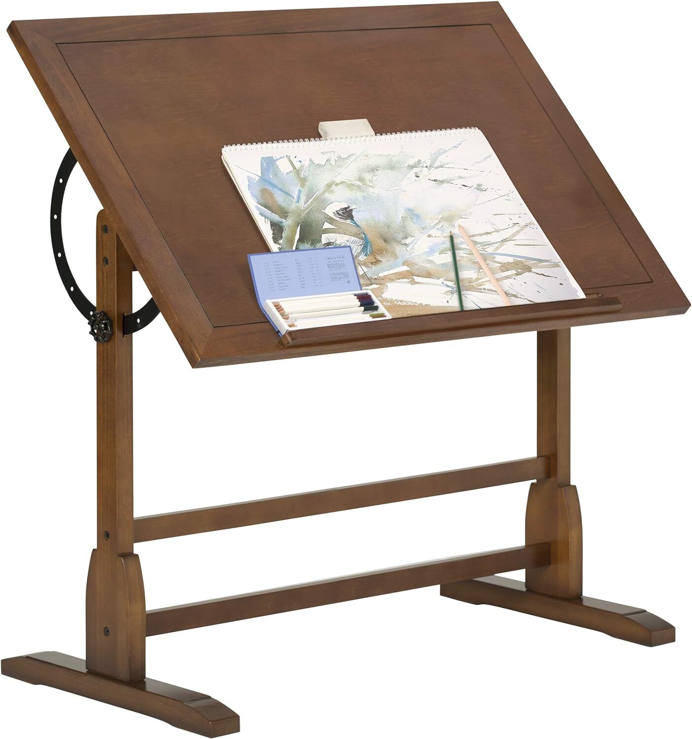 Vintage Drafting Table Antique Design Solid Wood Angle Adjustable Rustic Oak