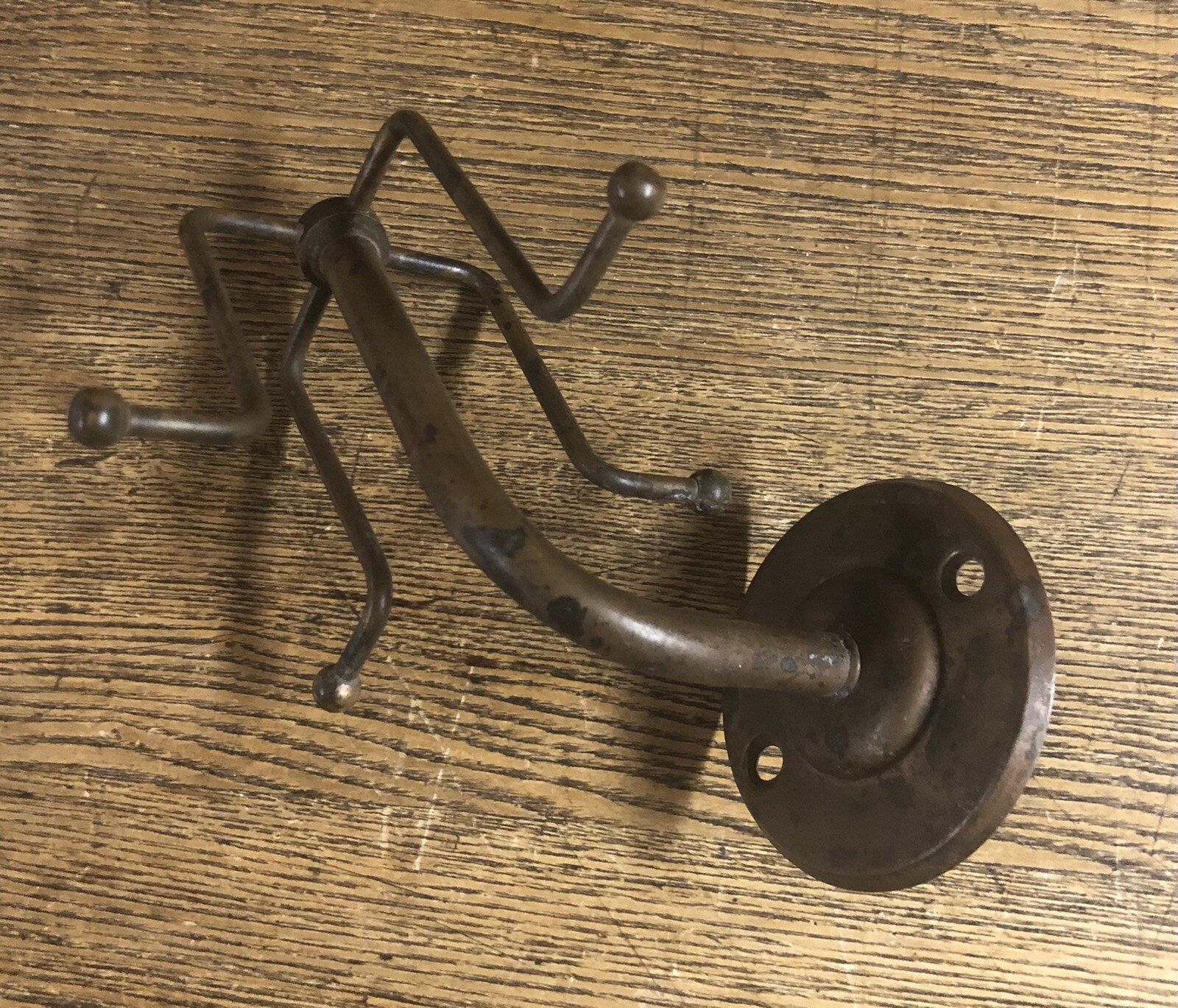 Antique Cast Brass 4 Prong “Universal” Wall Mount Bathroom Cup Holder, c1900