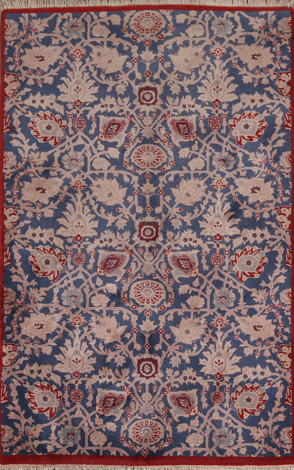 Vintage All-Over Pattern Blue Floral Agra Indian Accent Rug 4×6 Handmade Wool
