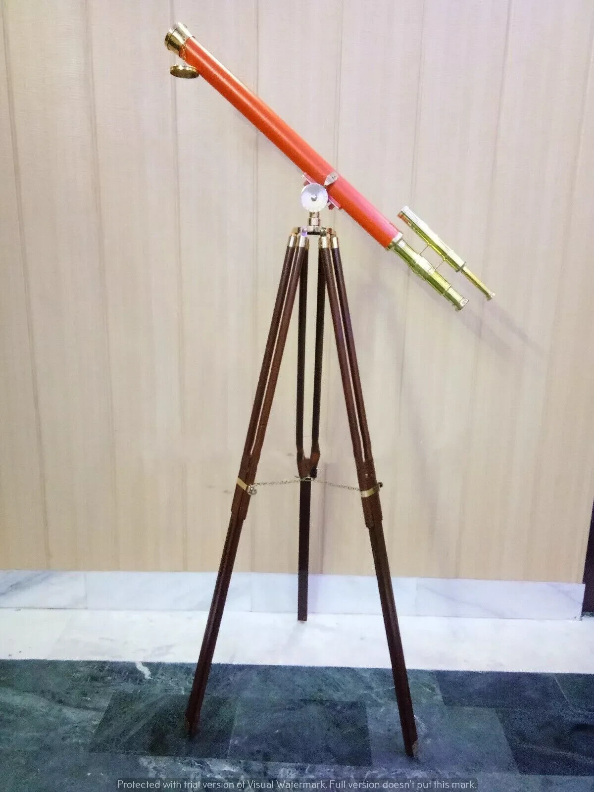 Nautical Wooden Tripod Stand Telescope 39″ Tube Spyglass Sailor Ship Directional