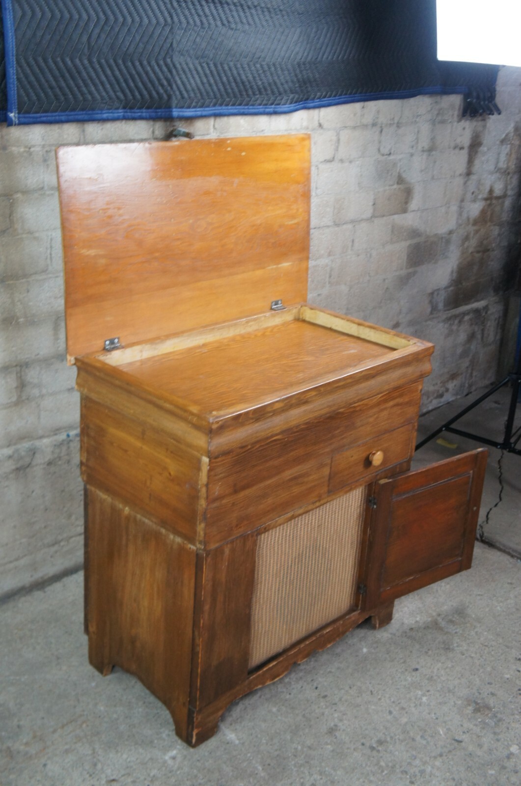 Early American Antique Pine Dough Box Bin Speaker Music Cabinet Trunk Chest