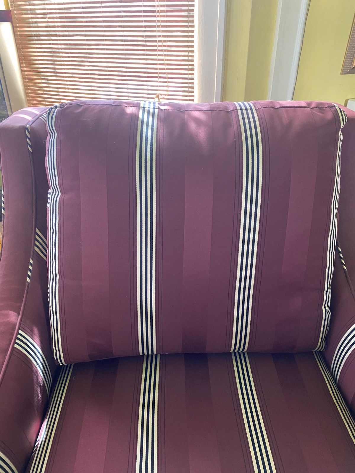Vintage Kravet Custom Designed Aubergine with Black & White Stripe Lounge Chairs