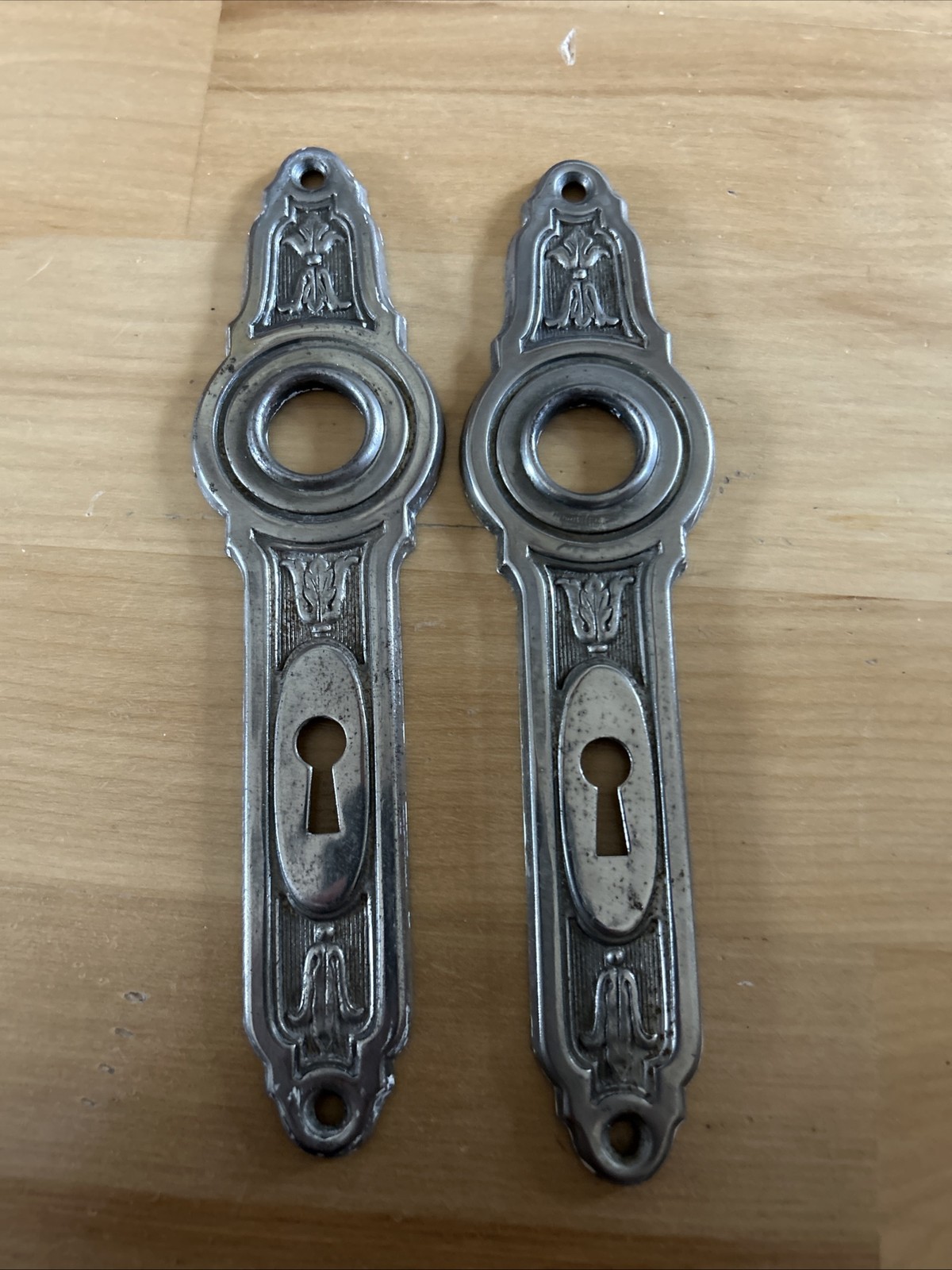 Pair Of Antique Victorian Door Plates Art Deco Silver Escutcheon Silver Chrome