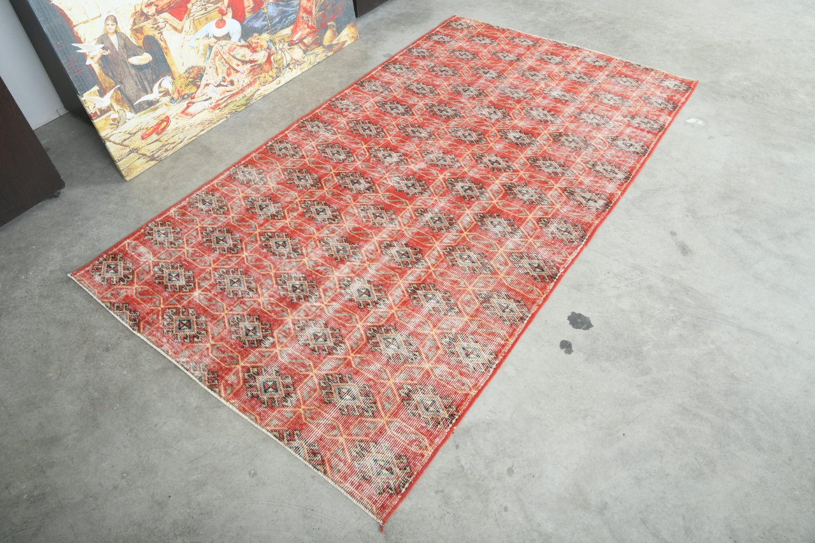 4×7 area rug handmade faded vintage turkish rug neutral oushak small carpet,1315