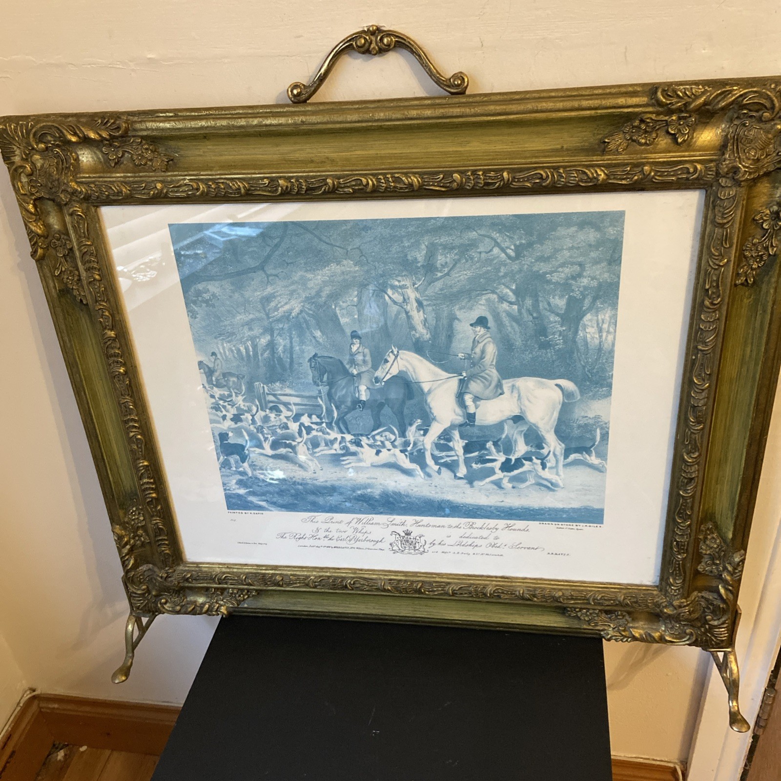 Vintage antique Brass metal Fire Screen glass William Smith huntsman hounds