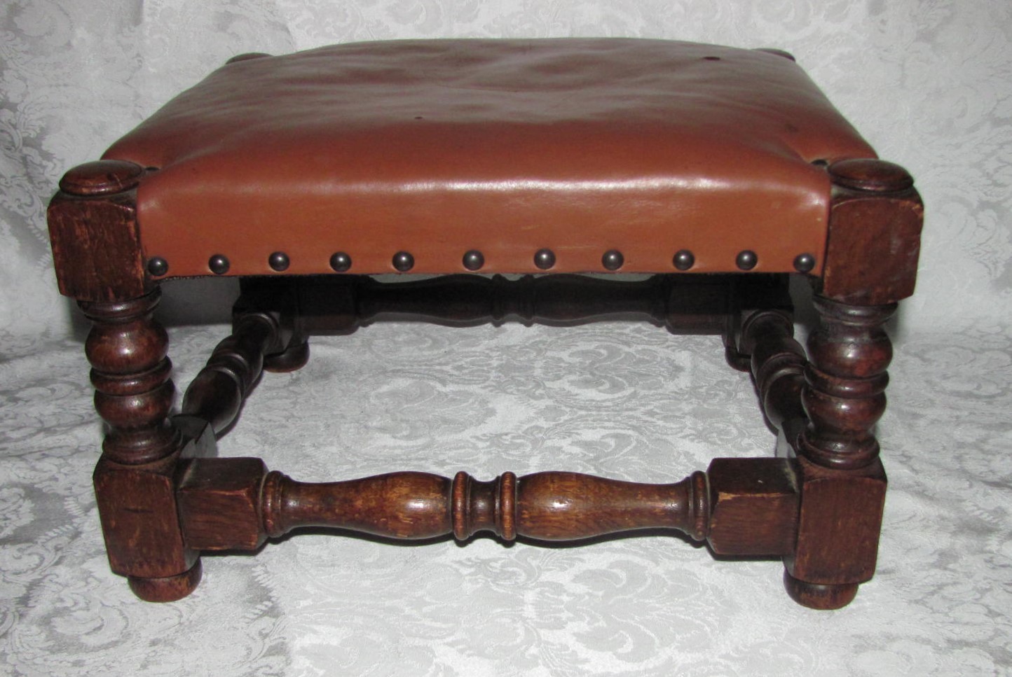 Antique English Oak Willaim and Mary Style Foot Stool Circa 1880
