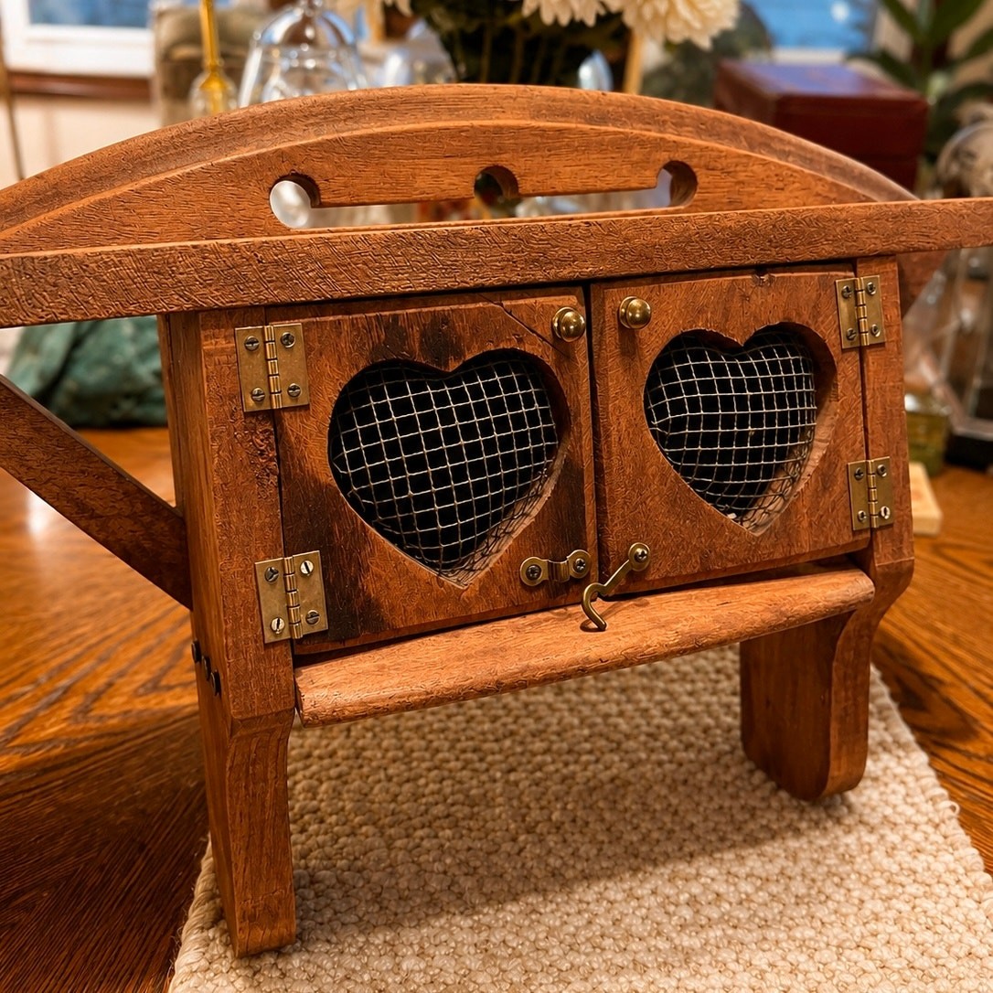 Solid Wood Heart Shelf with Wire Doors – Granny/Cottage Decor