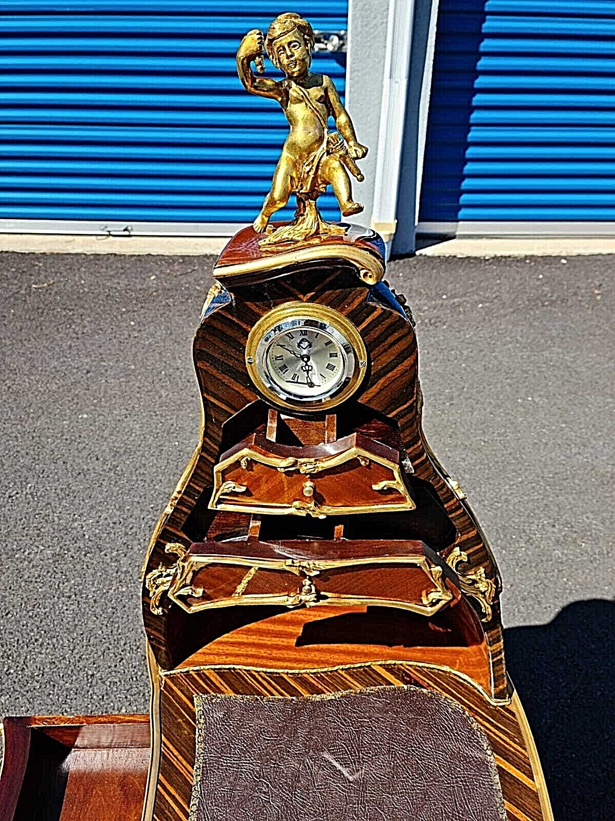 French style Marquetry Gilt Bronze Desk/table with clock