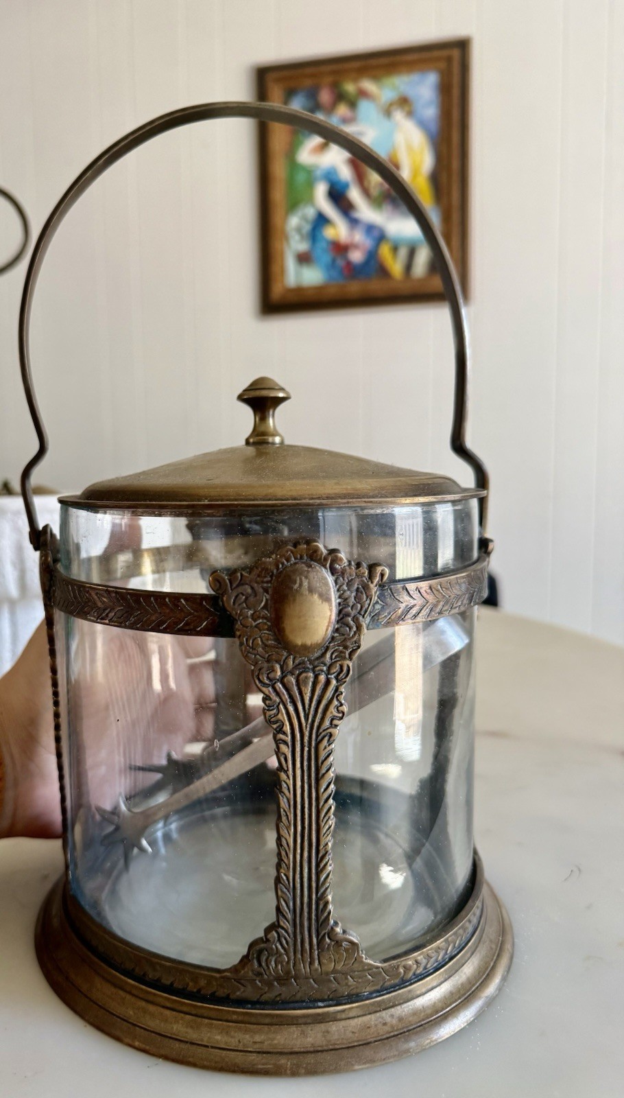 Beautiful Antique Victorian Style Ice Buket Metal And Glass Insert