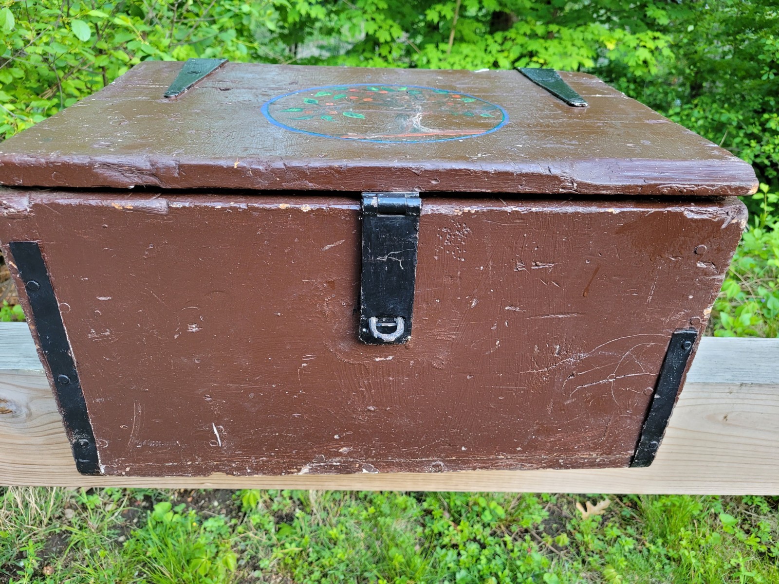 Old Wooden Carpenters Solid Toolbox Chest Storage Trunk 21″W x 11/2″T x14″D (e7)