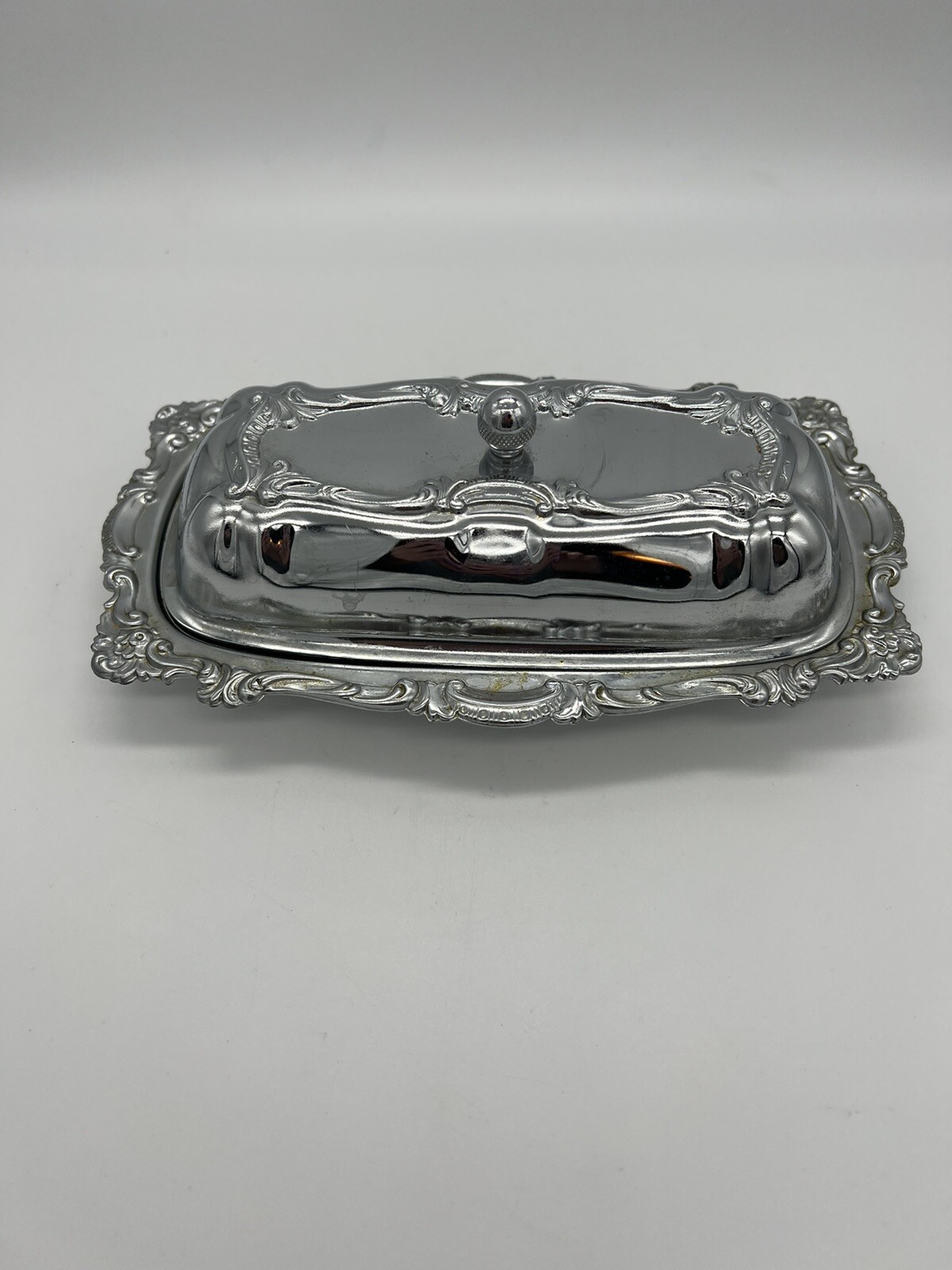 Vintage Chrome Plated Metal Butter Dish 7-3/4″ L