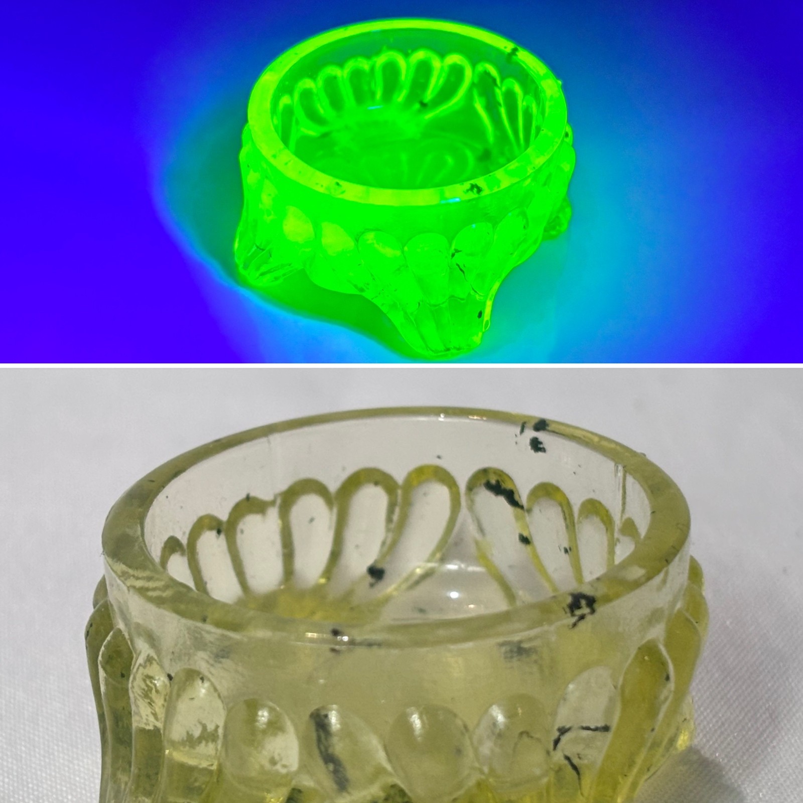 Antique Vaseline Canary Glass Salt Dip Yellow Uranium Footed Cellar