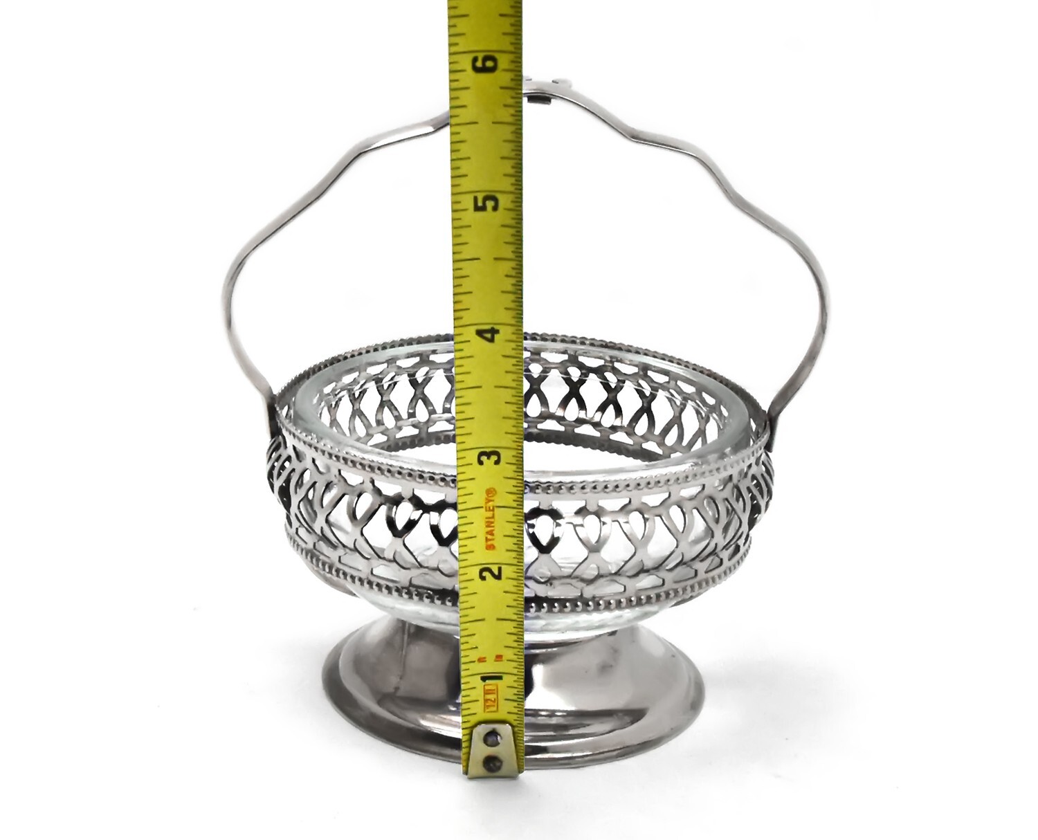 Silver Plate Condiment Server, Weave Basket Glass Bowl Spoon England – SLV221