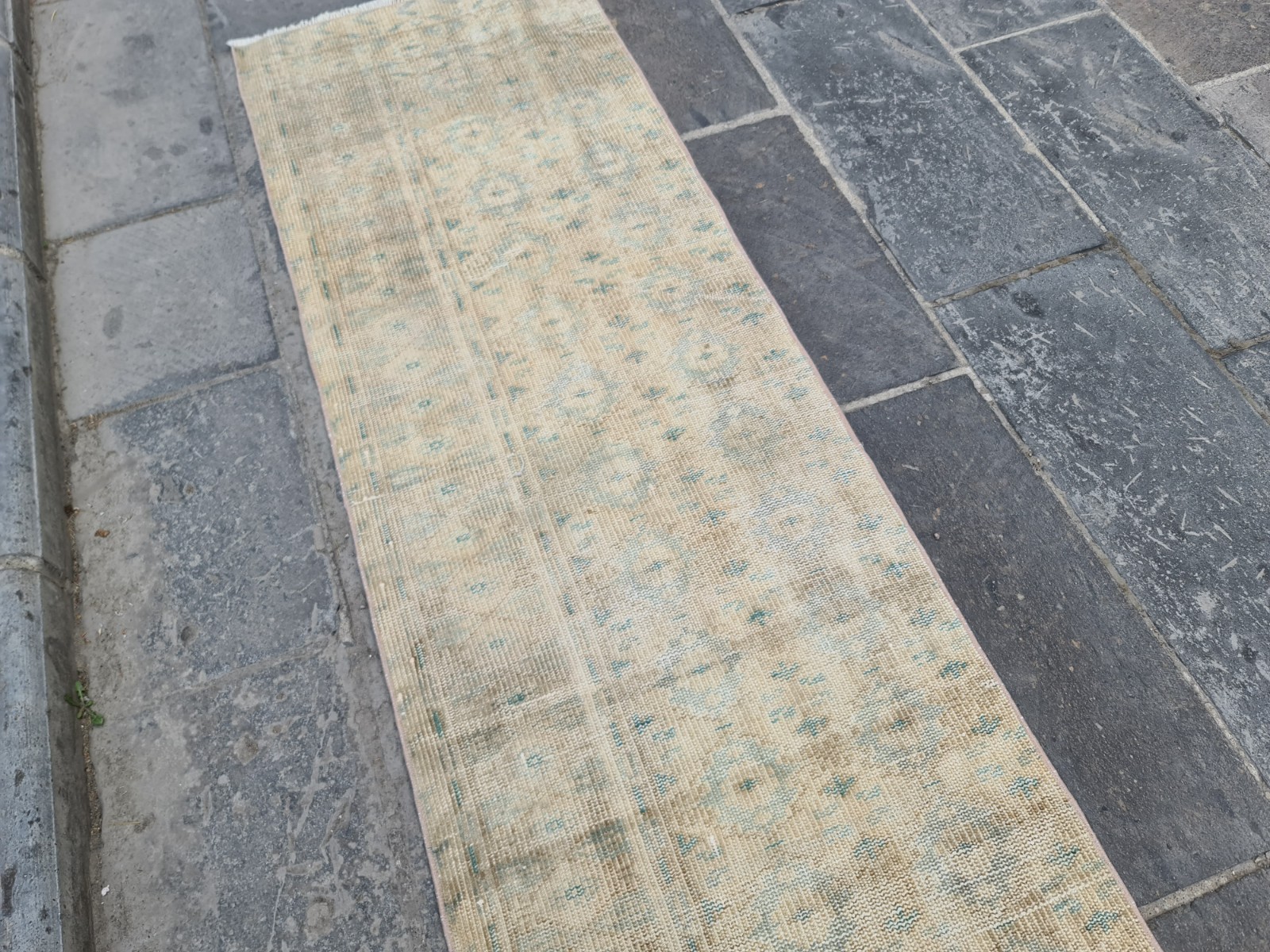 Vintage Turkish Oushak Runner Rug 2×10 Handmade Wool Hallway Rug