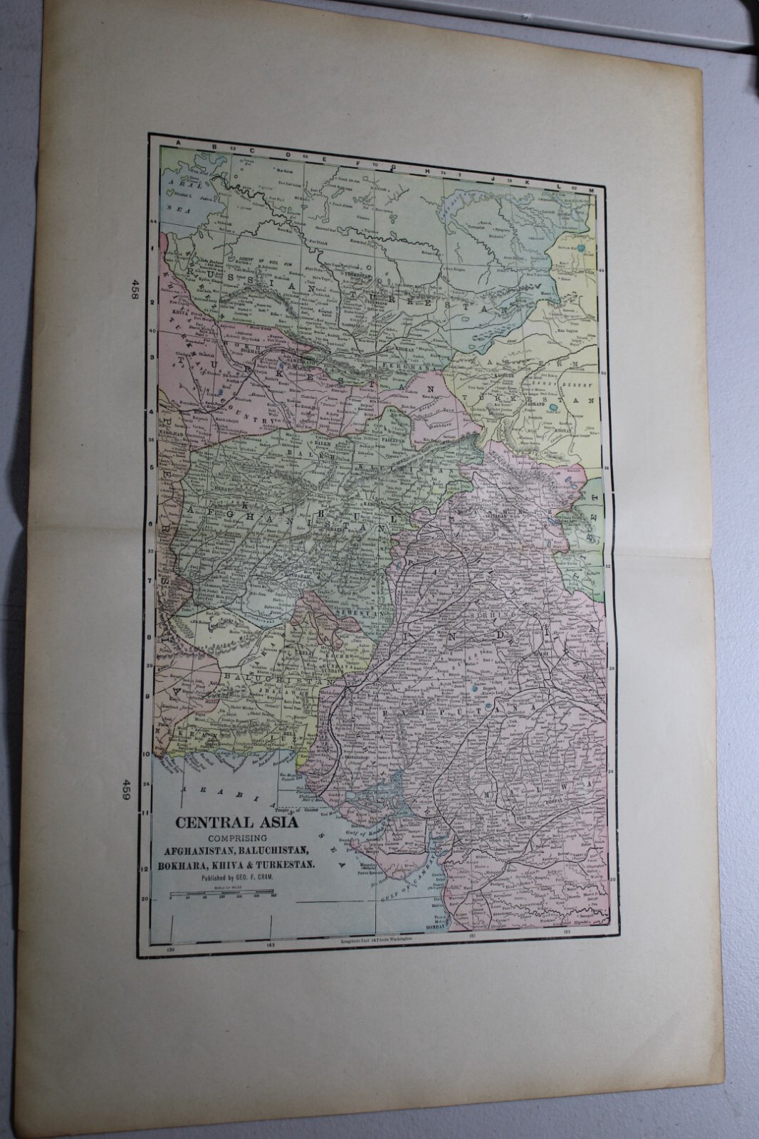1904 CRAM Map of CENTRAL ASIA (AFGHANISTAN, BOKHARA, KHIVA, TURKESTAN) / 14×22″