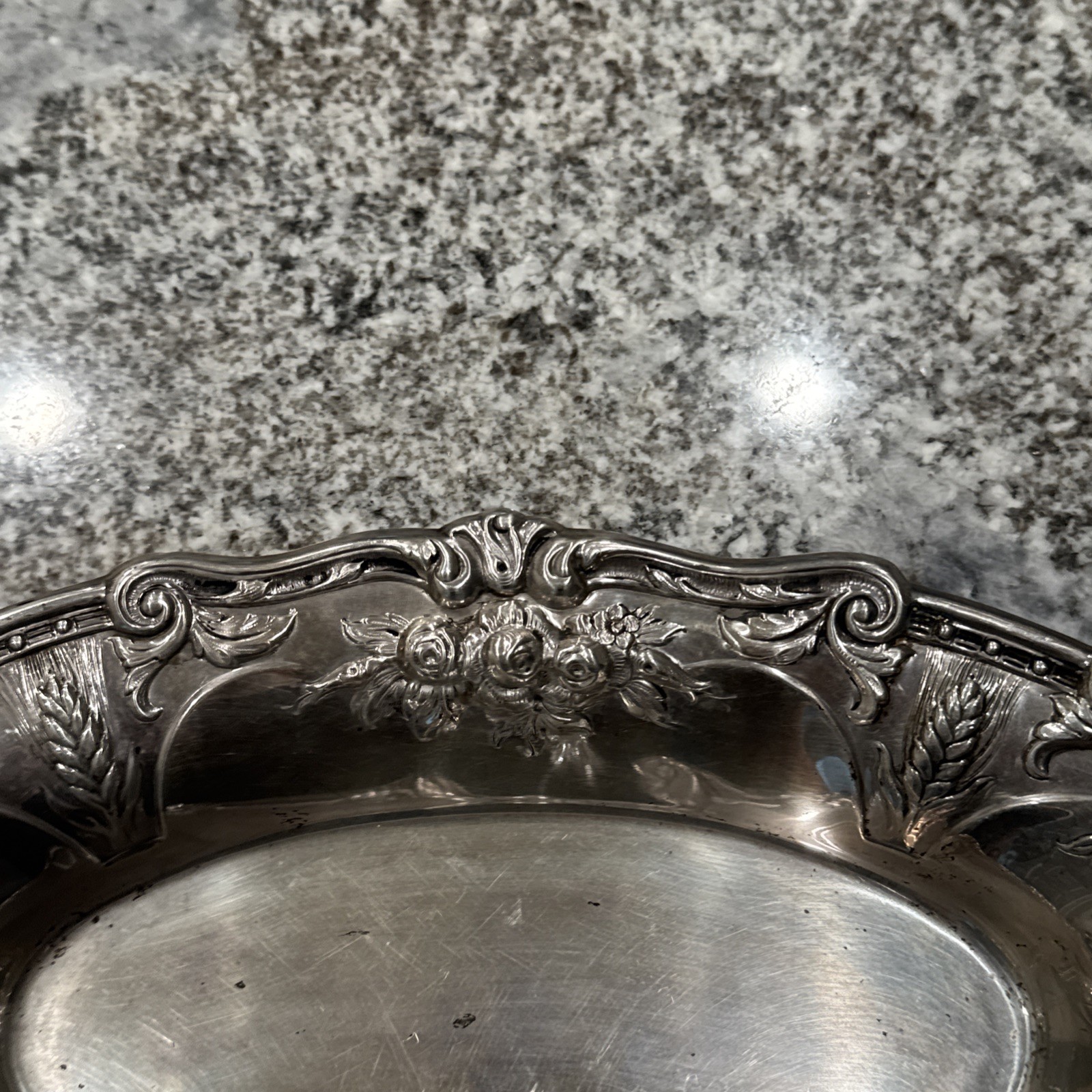 Frank M. Whiting Sterling Silver Floral Oval Dish Tray #1212 Repoussé 294 Grams