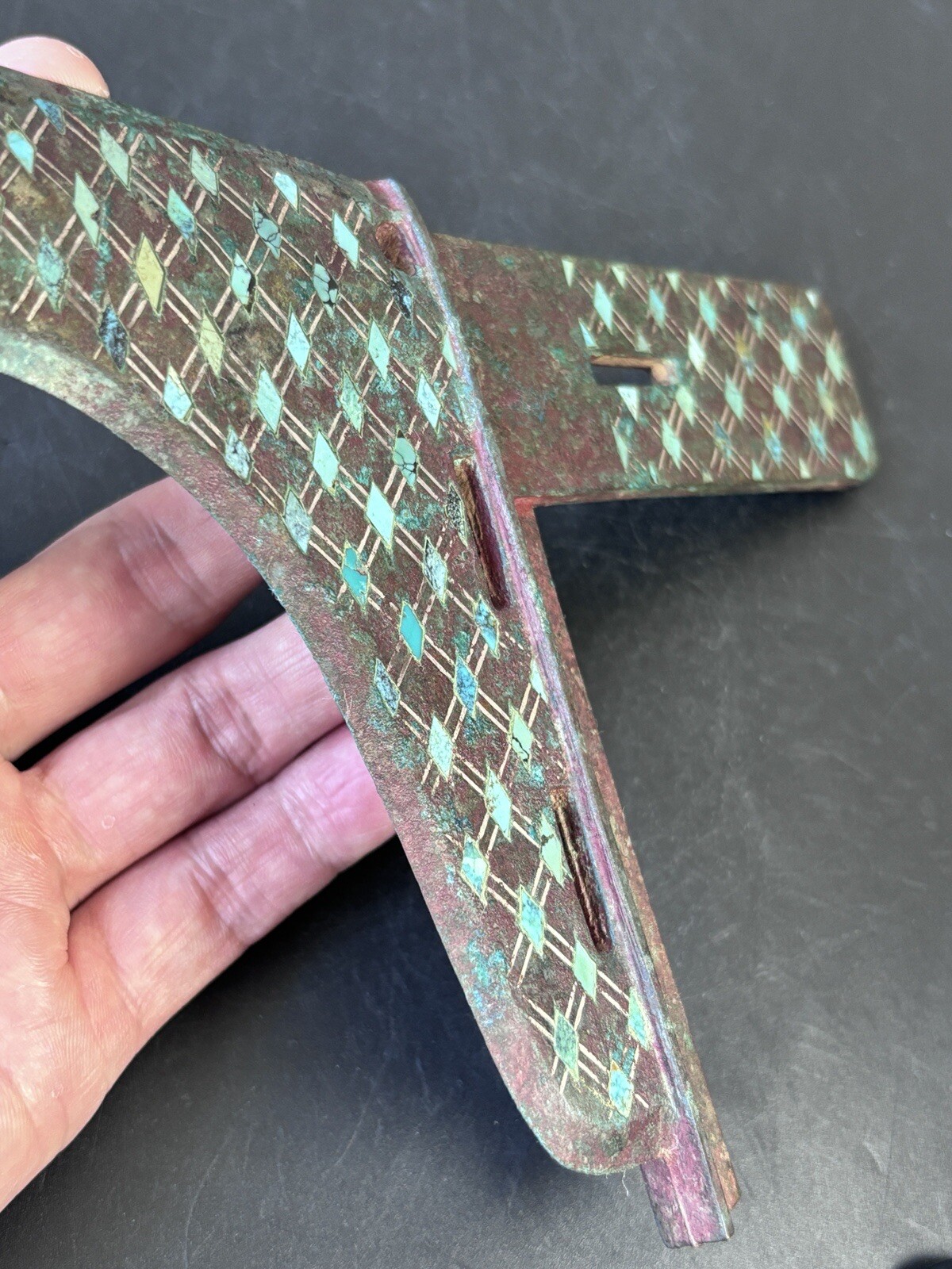 China bronze weapon Ge Inlaid gems&silver Geometric pattern dagger-axe 错松石戈
