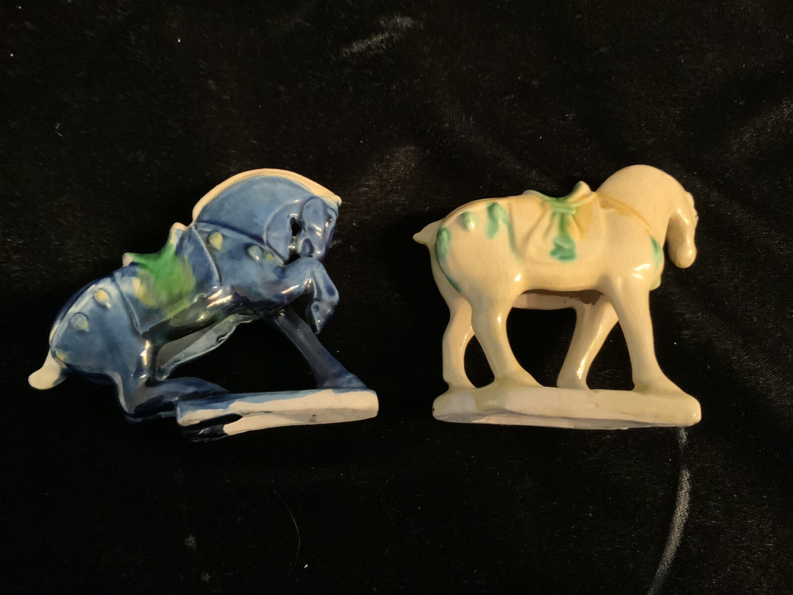 Chinese Tang Dynasty Drip Style Glaze Ceramic Horse Figurines Set of 3 Vintage