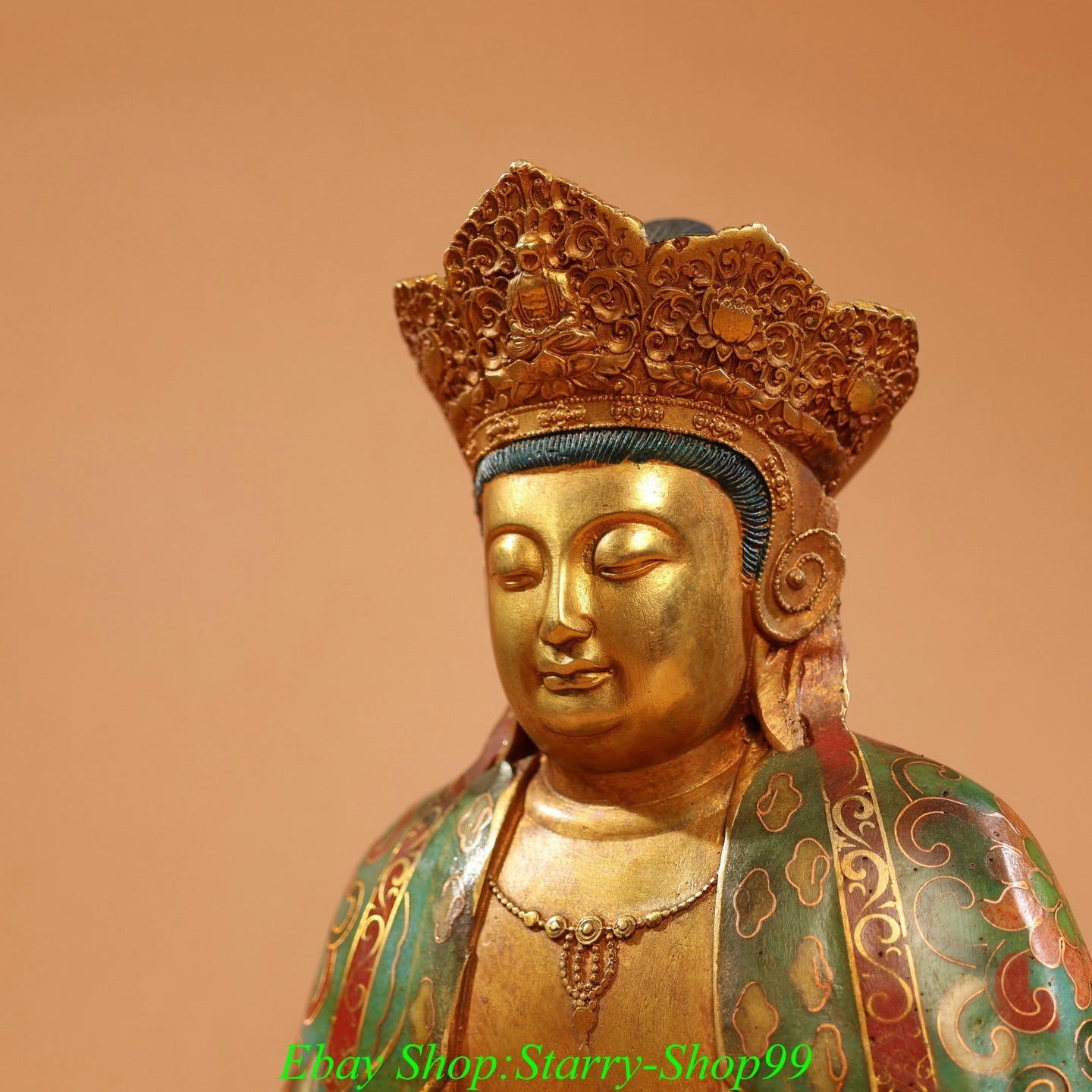 8.6″ Old China Buddhism Cloisonne Enamel Seat Kwan-Yin Guan Yin Goddess Statue