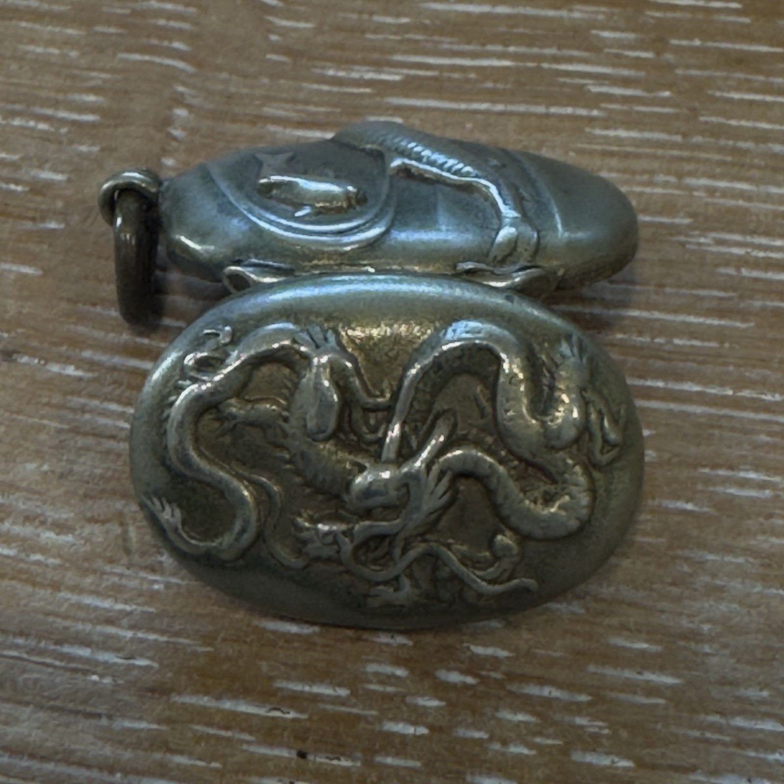 Antique Asian Dragongate Locket Repousse Koi Fish Silver Mixed Metals Good Luck