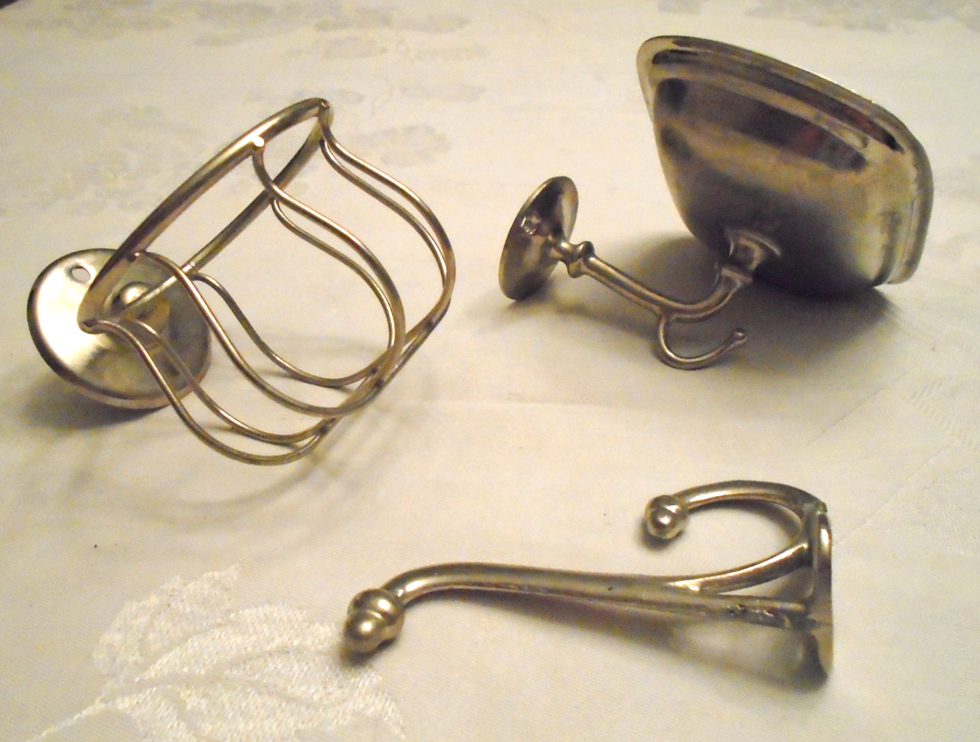 Original 1910 Nickel Plated Glass Holder Soap Holder Clothers Hook Preowned VG+