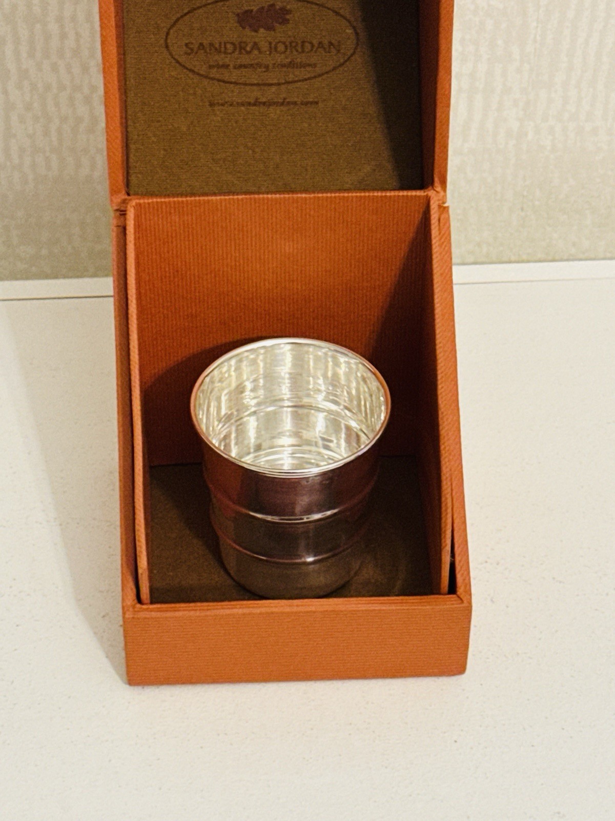 Contemporary Silverplate Measuring Cup In Original Box By Sandra Jordan , NY