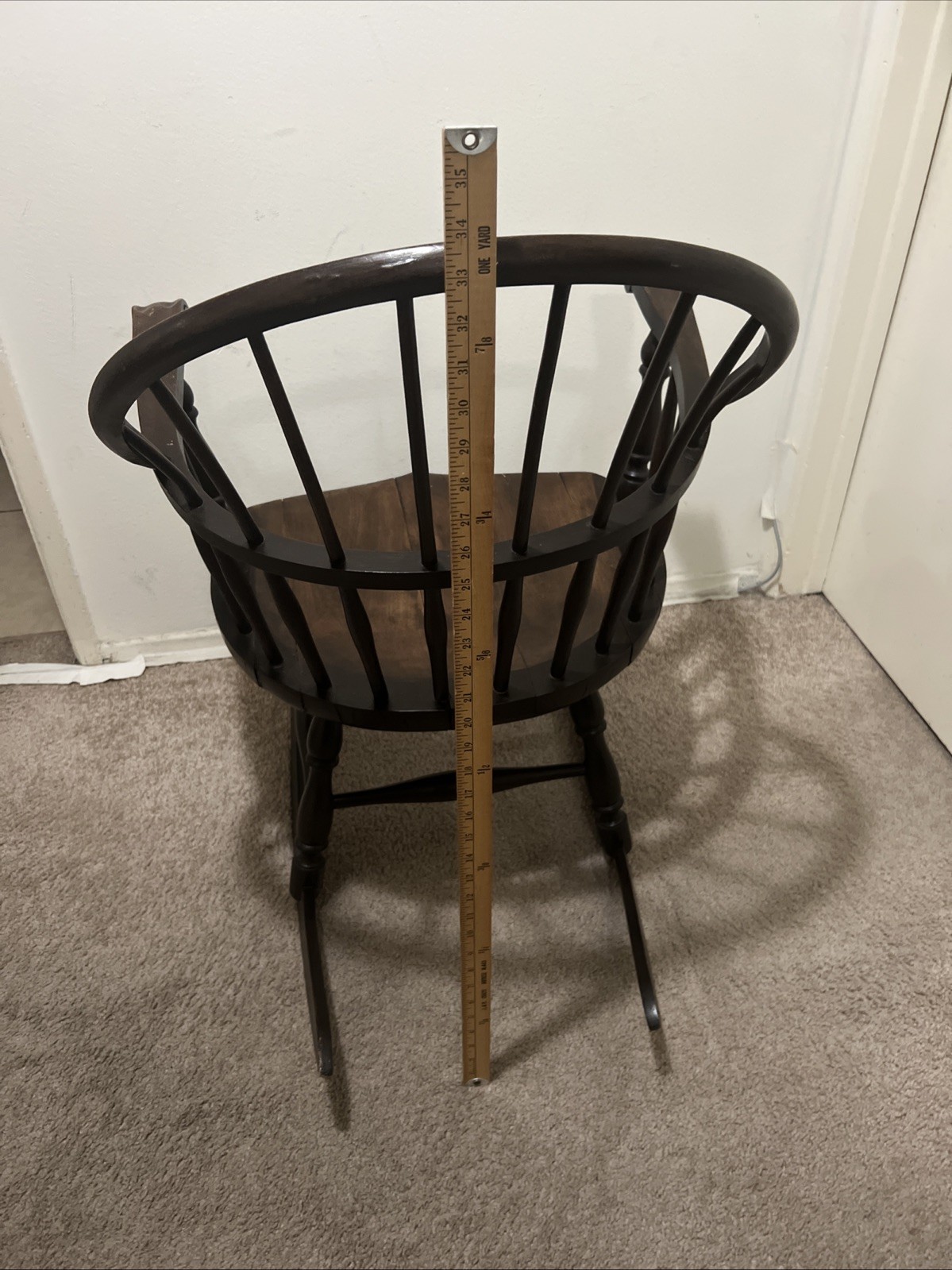 Antique Colonial Windsor Captain’s Spindle Arm Rocking Chair Walnut Dark Wood