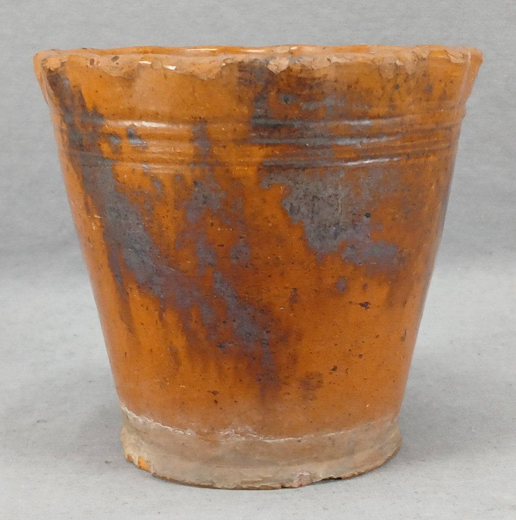 Mid 19th Century Pennsylvania Manganese Glaze 5 Inch Redware Flower Pot A