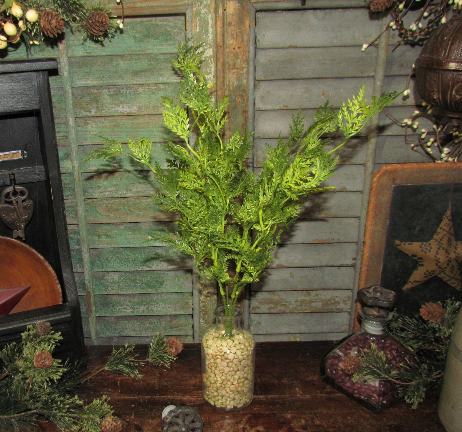 (2) Prim 15″ Green Floral Badium Fern Bush Artificial Plants Fake Foliage Pick