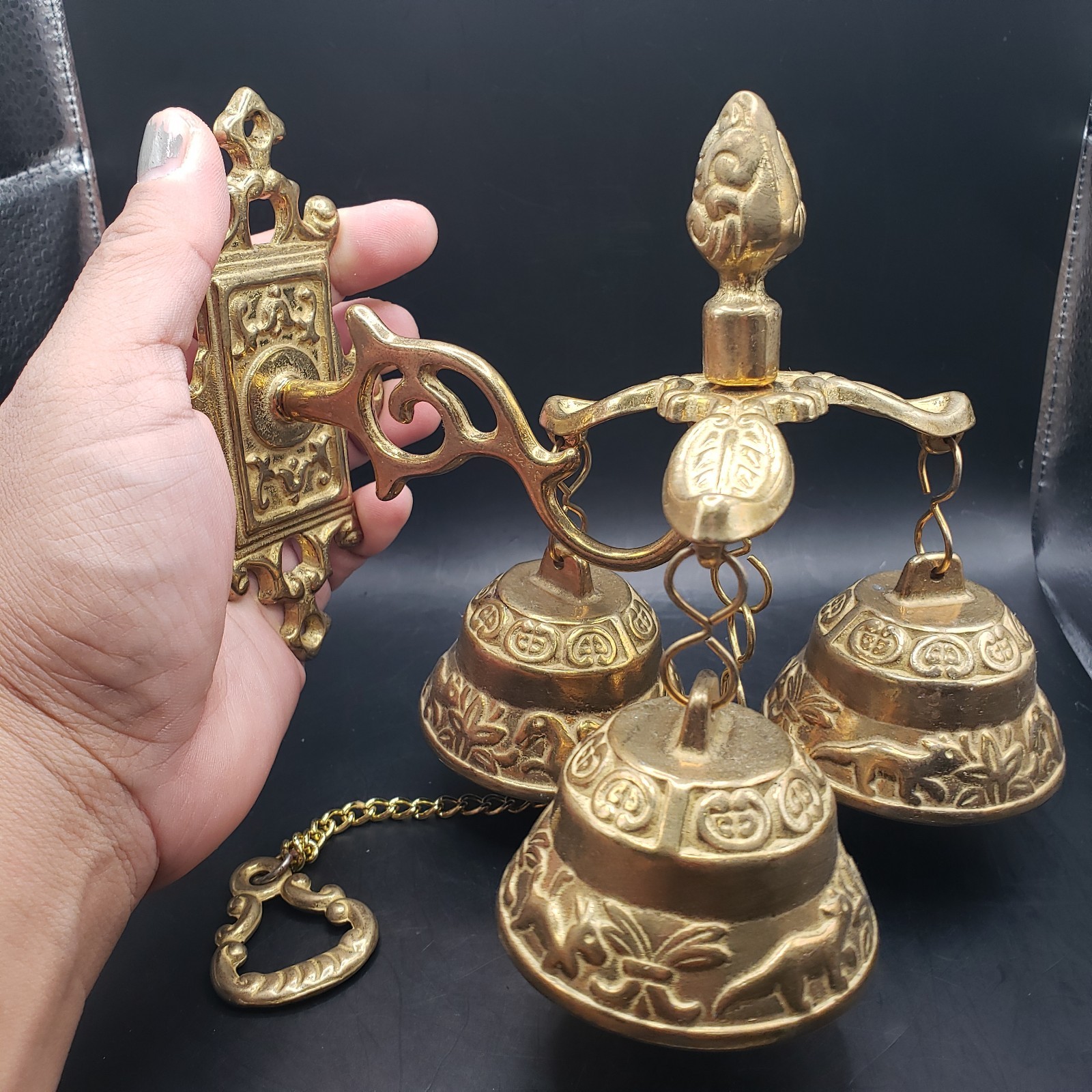 New Antique Brass Doorbell Chime with Chain Made In Taiwan Solid Brass