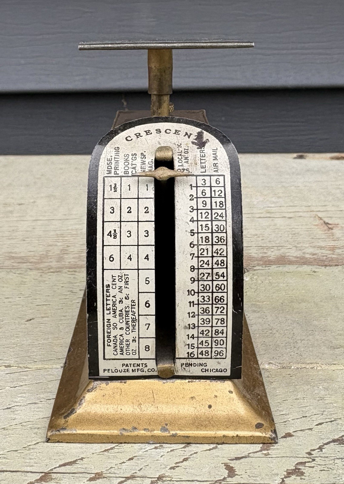 Vintage Crescent Pelouze Postal Scale Brass Gold Mail Letter Post Office Chicago