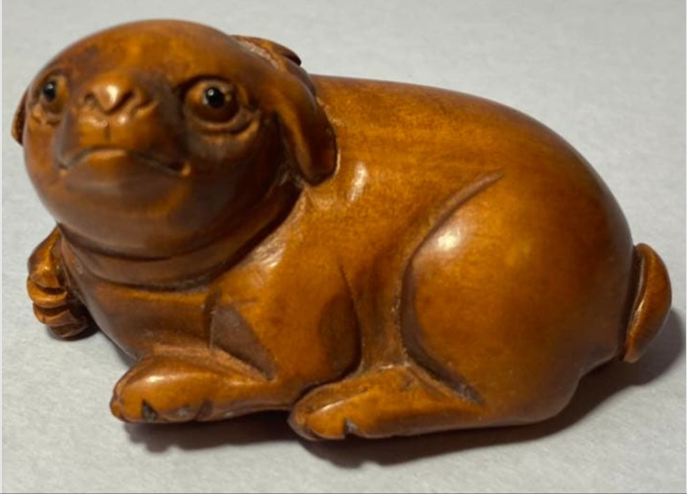Netsuke Antique dog netsuke Japanese Hand carved Wood inro Edo Era from japan