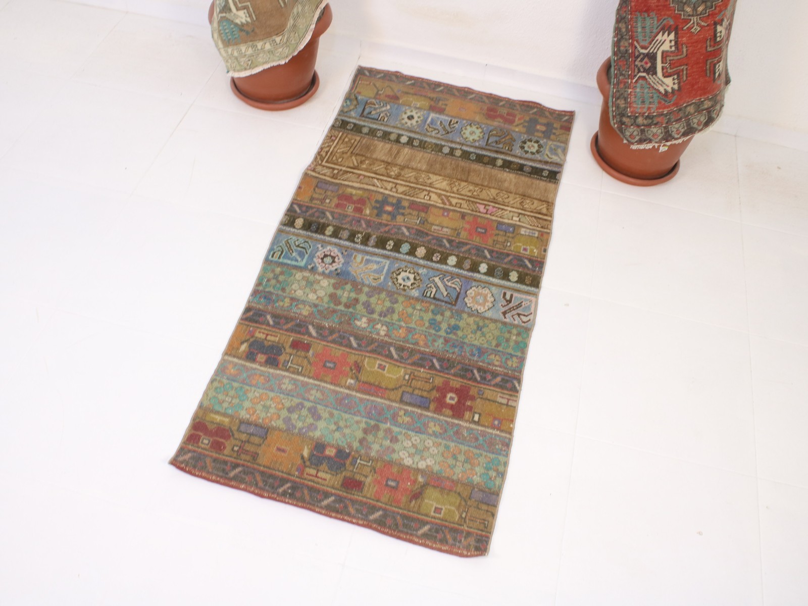 2×5 Patchwork Accent Rug, Handmade Turkish Rug, Vintage Multi Color, 2.4×5.4 Ft