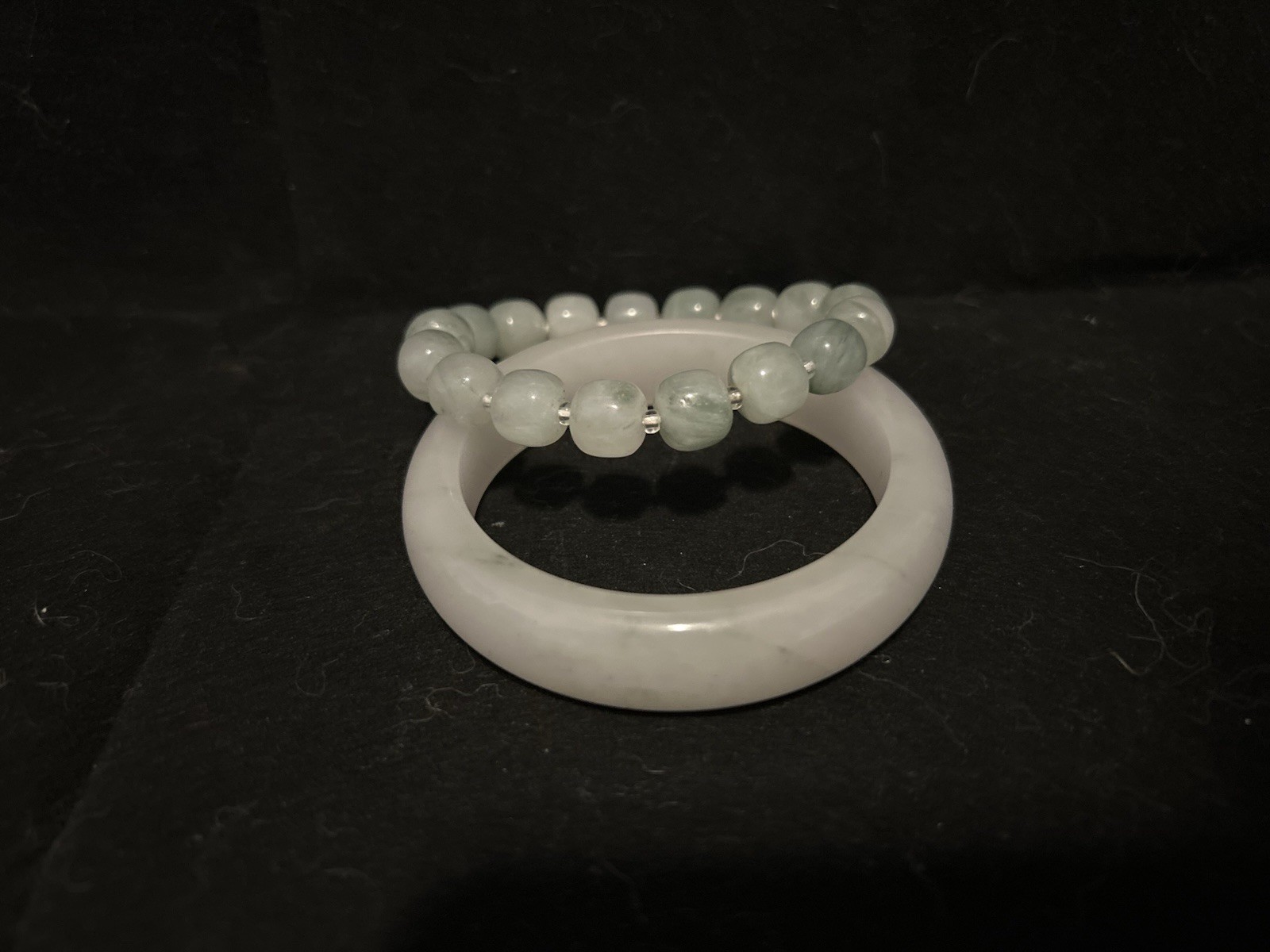 Unique Natural Jade Set Bangle 56cm ID And Beads Bracelet Light Green Clear